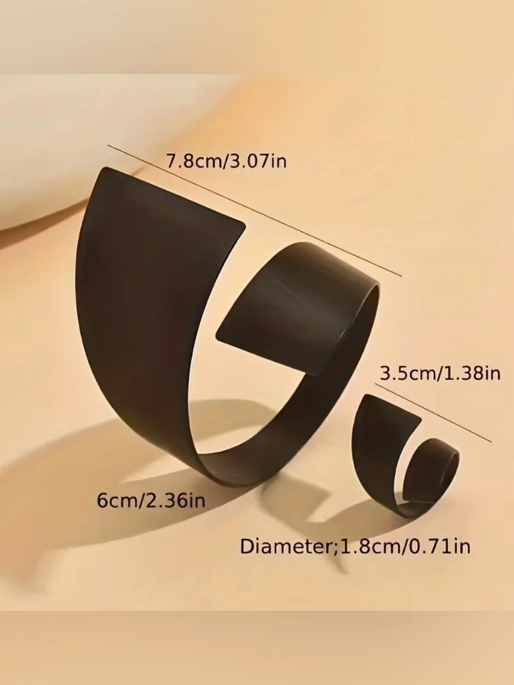 Contemporary Black Geometric Bracelet & Ring Set - Black OS - Picture 4 of 6